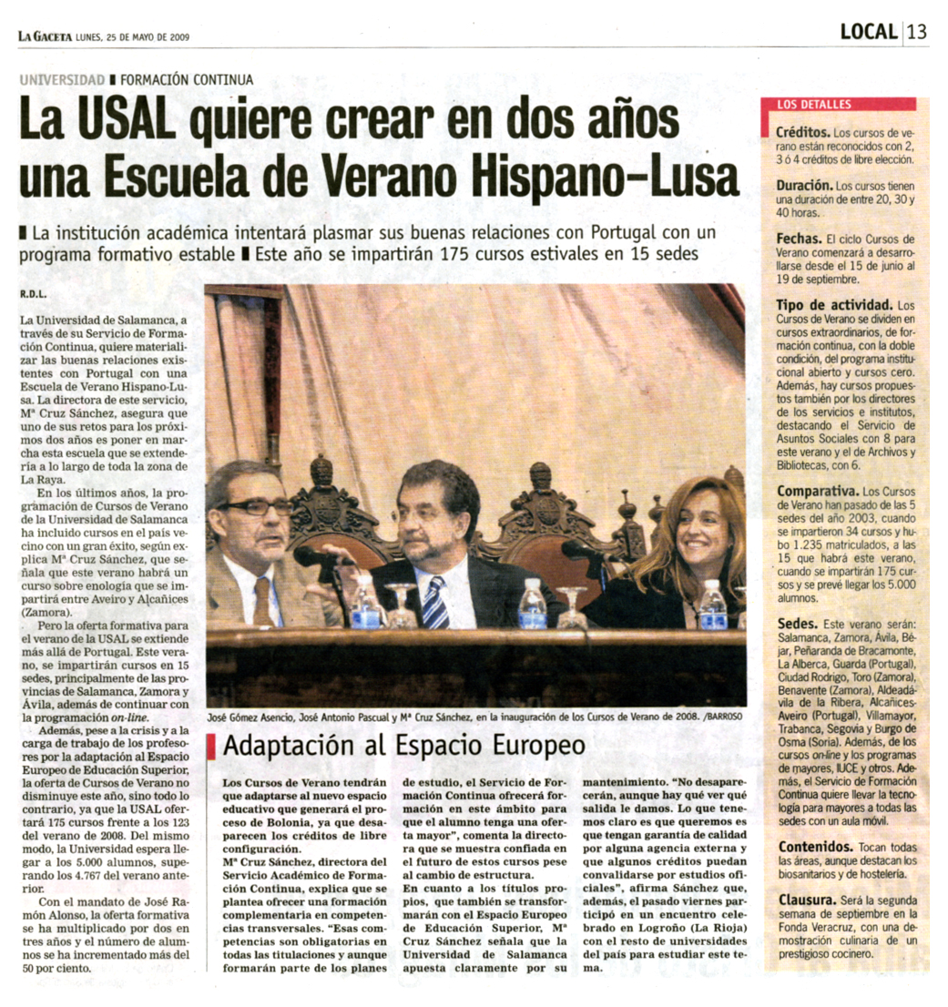 LA GACETA DE SALAMANCA: Universidad Hispano-Portuguesa 2009. 