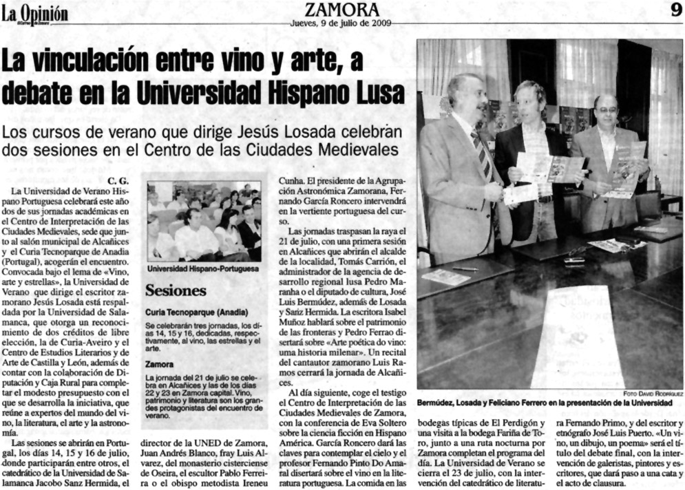 LA OPINION DE ZAMORA: Vino y Arte en la Universidad Hispano-Portuguesa 2009.