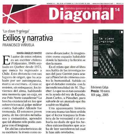 DIAGONAL: La clave Y-Griega, de Francisco Viñuela, por María Ángeles Maeso.