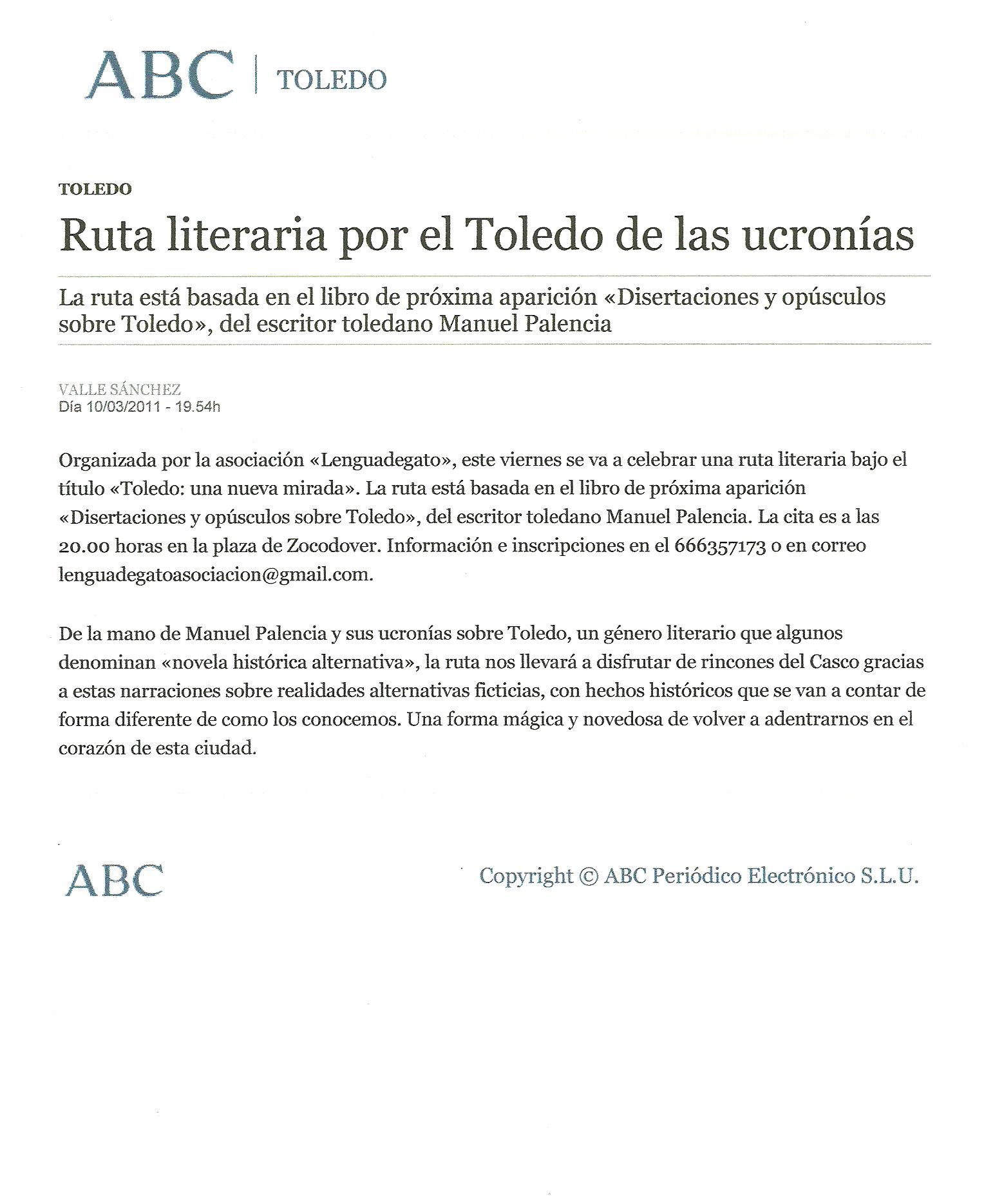 ABC-Toledo: Ruta literaria por Toledo, por Valle Sánchez.