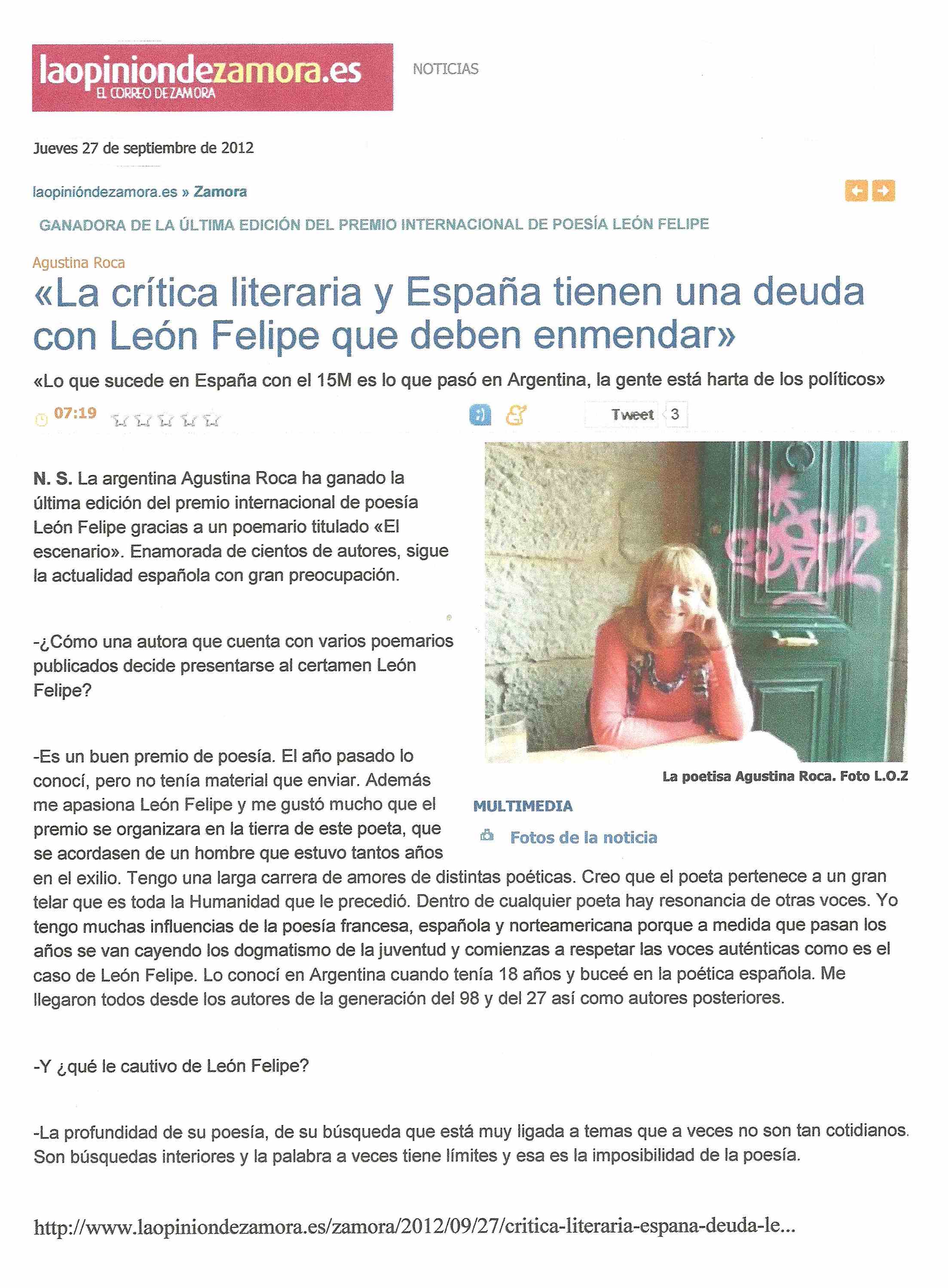 LA OPINIÓN DE ZAMORA
: Premio León Felipe 2012
