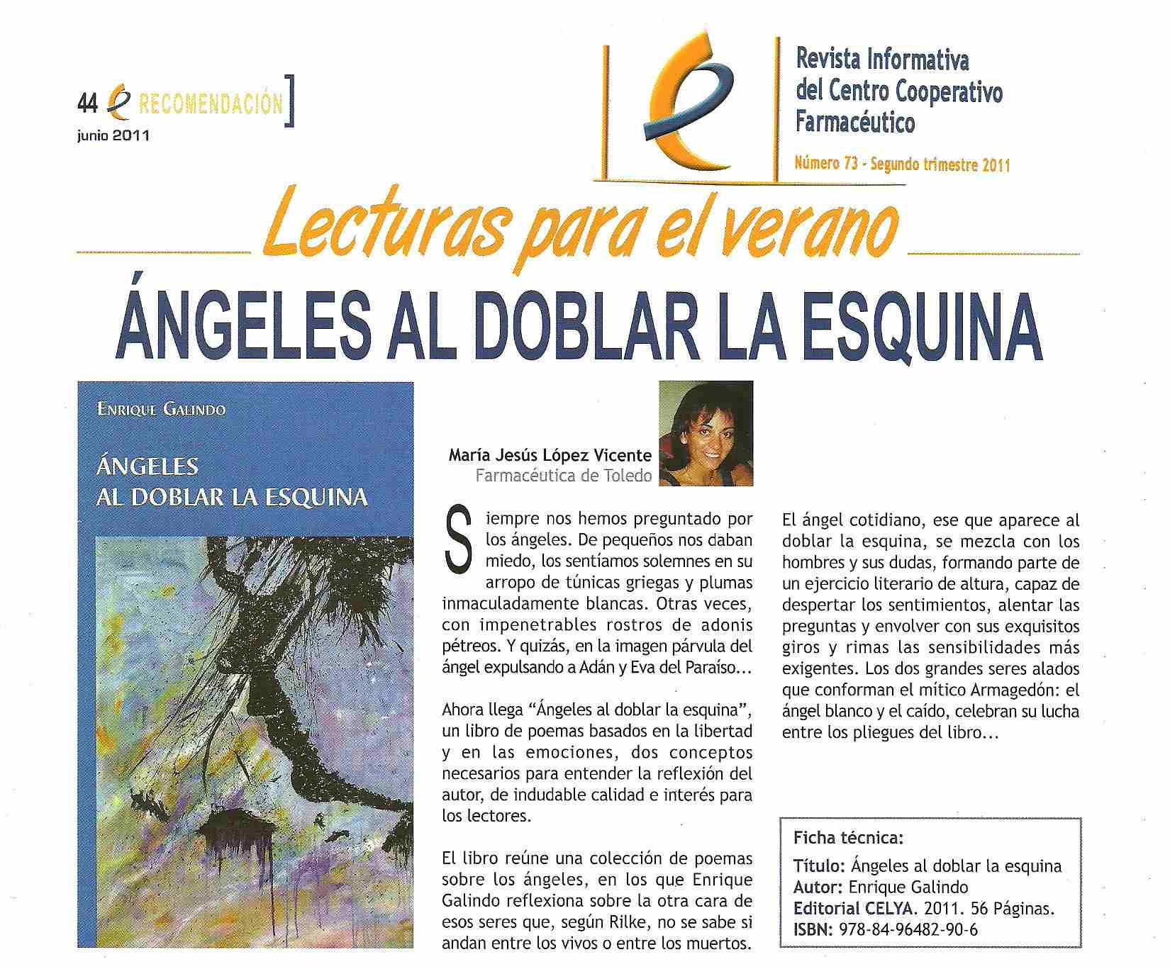 Revista CECOFAR: Ángeles al doblar la esquina, Recomendación literaria.