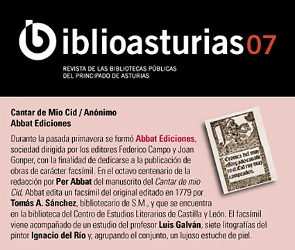 BIBLIOASTURIAS: EL CANTAR DE MIO CID.