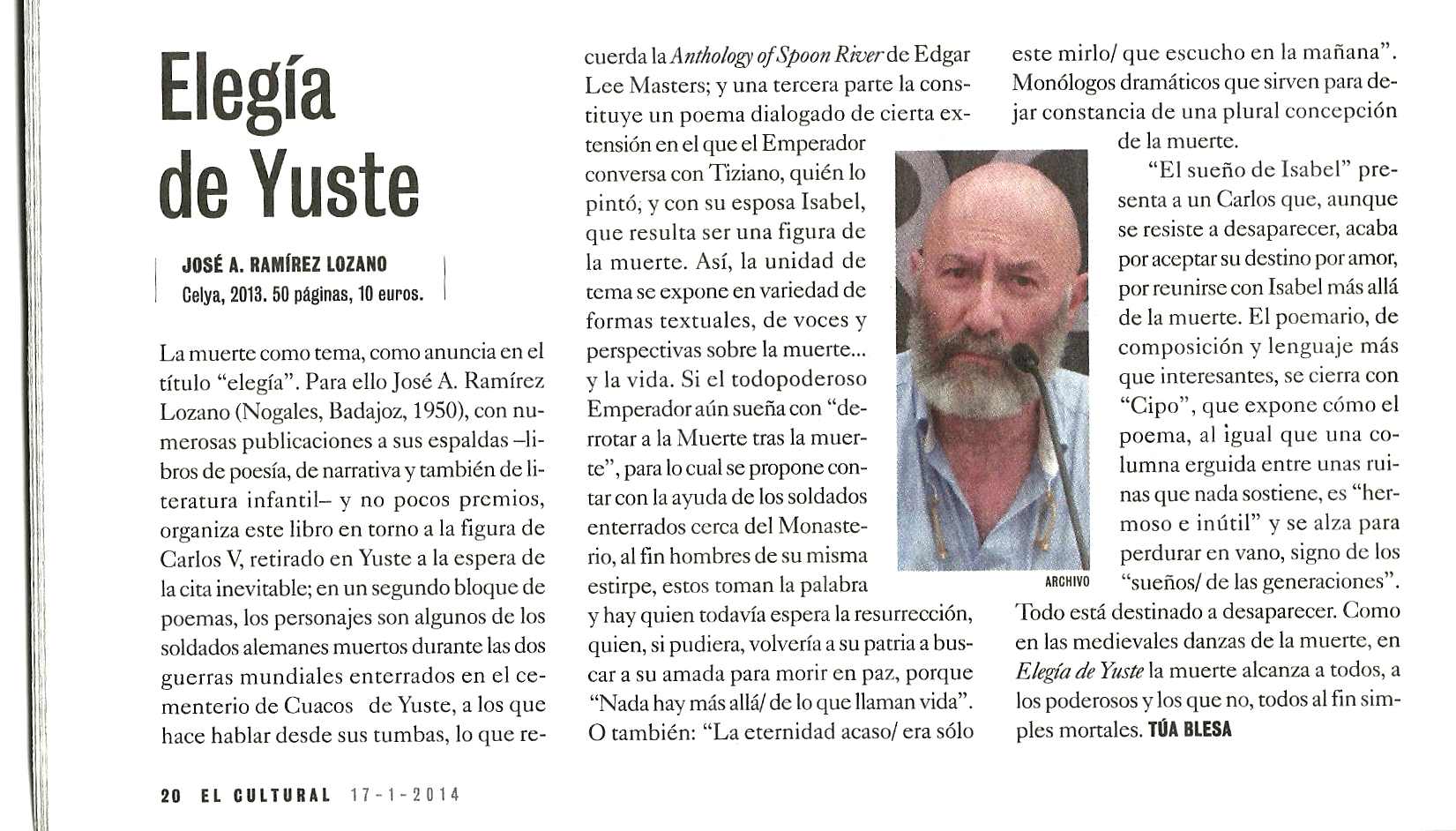 EL CULTURAL
: Elegía de Yuste, por Túa Blesa.

