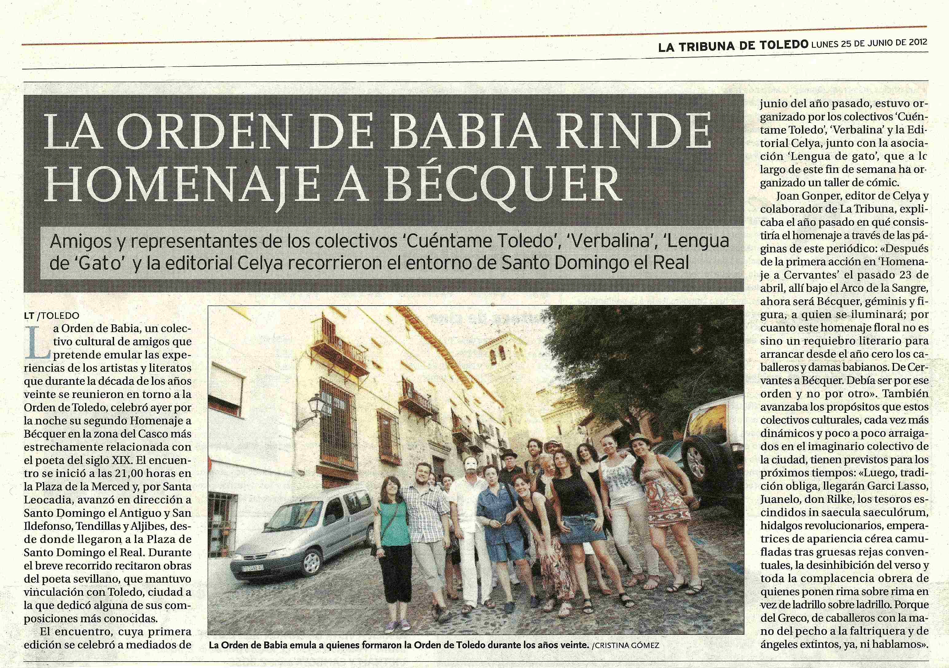 LA TRIBUNA DE TOLEDO
: La Orden de Babia. II HOMENAJE A BÉCQUER, en Toledo.
