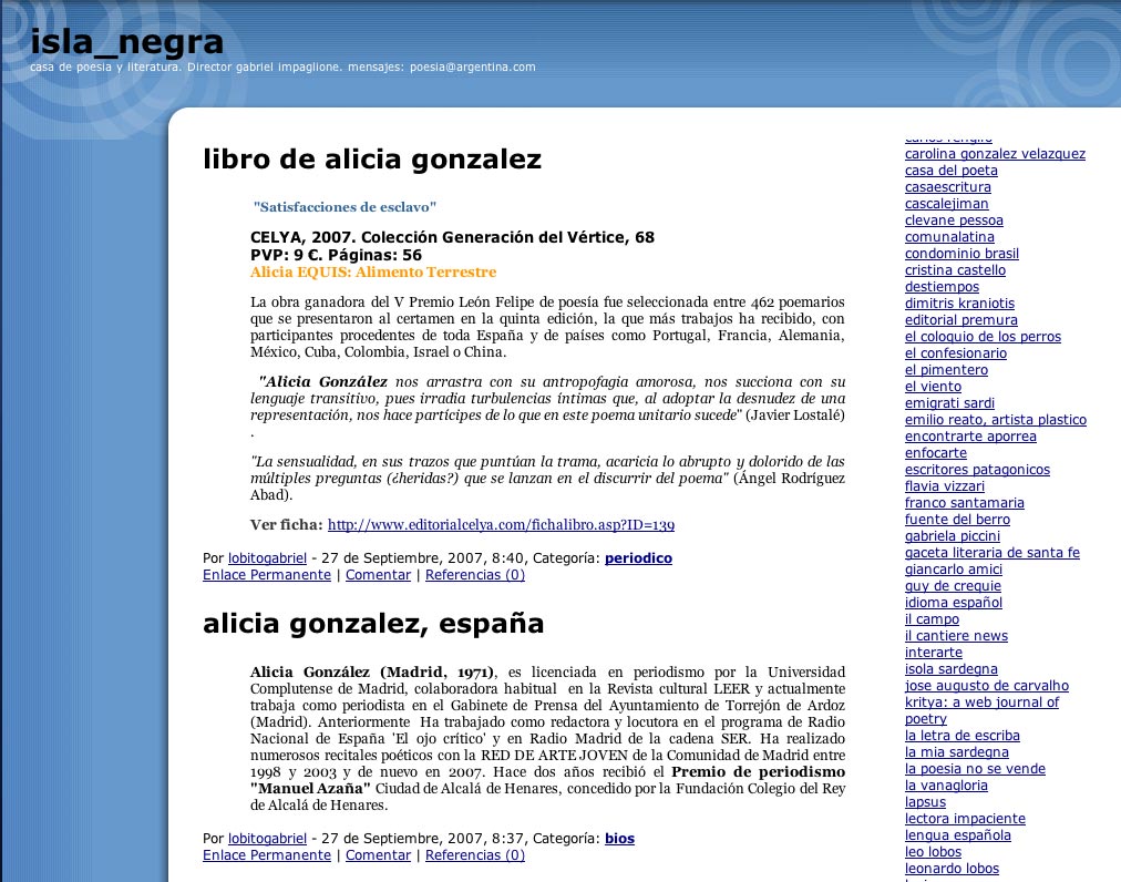 ISLA NEGRA: Satisfacciones de esclavo, de Alicia González