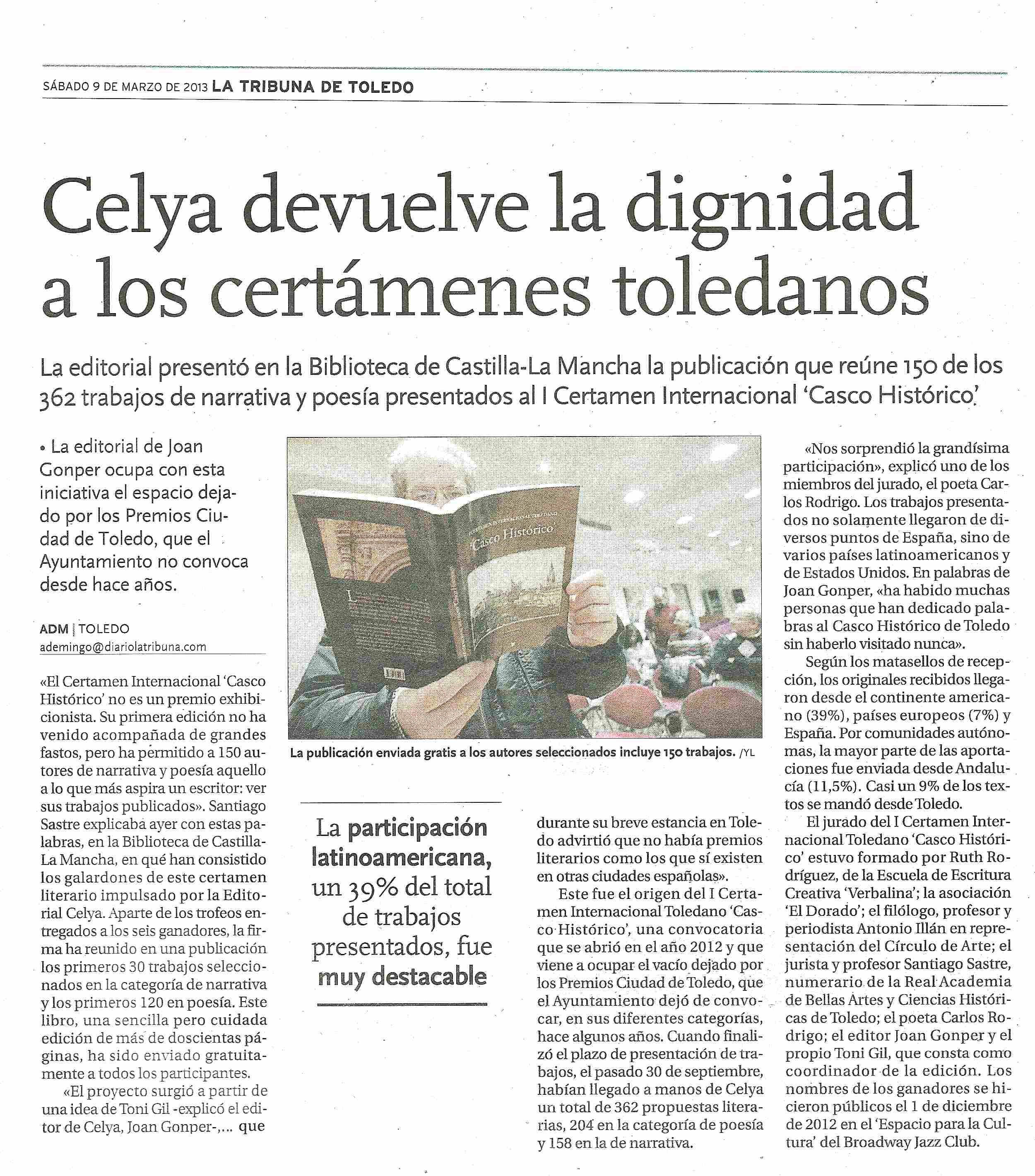 LA TRIBUNA DE TOLEDO
: Presentación de la antología literaria 'Casco Histórico'
