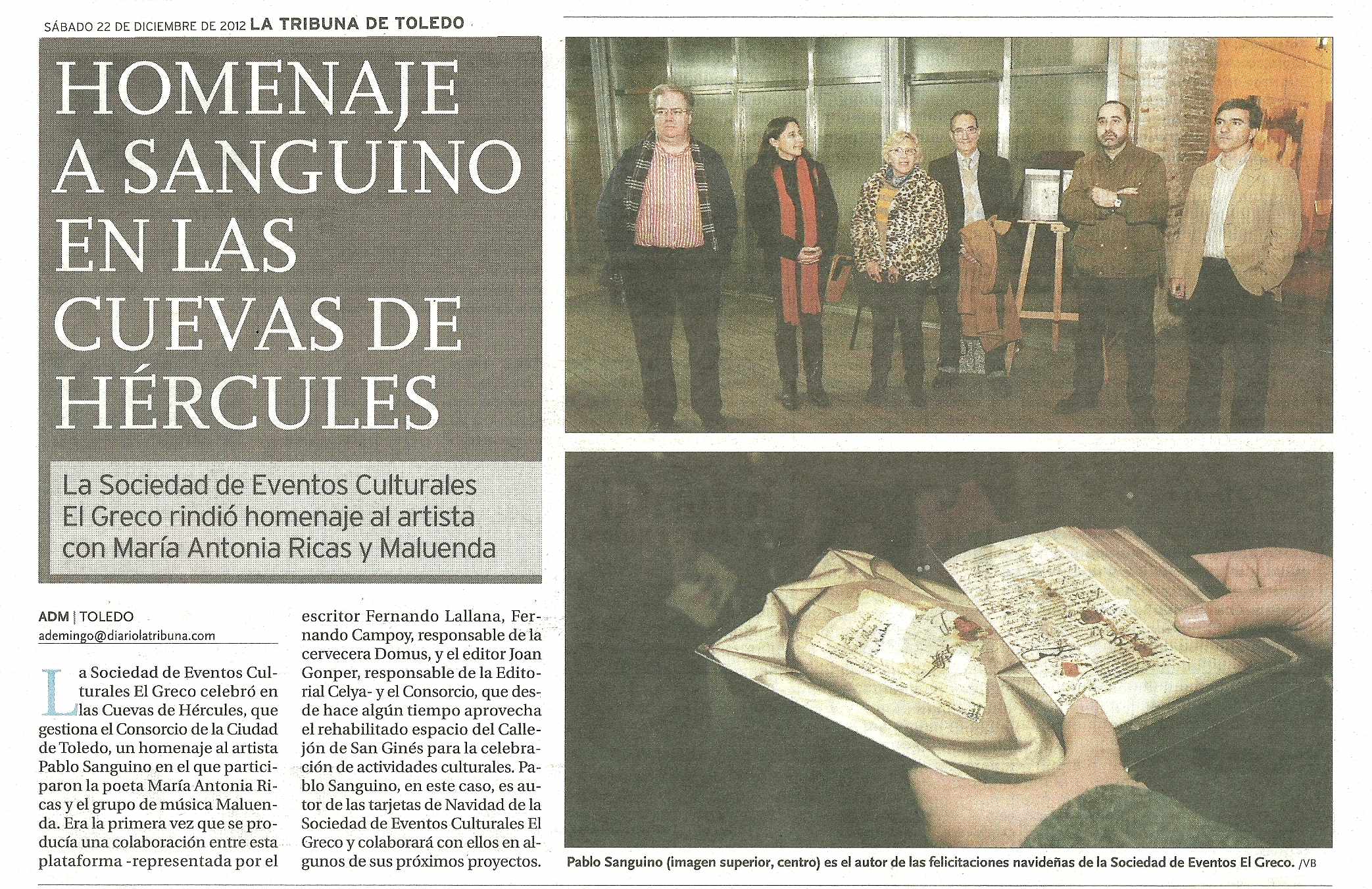 LA TRIBUNA DE TOLEDO
: Homenaje al pintor Pablo Sanguino.
