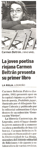 DIARIO DE LA RIOJA: Presentación de PROHIBIDO JUGAR, de Carmen Beltrán.