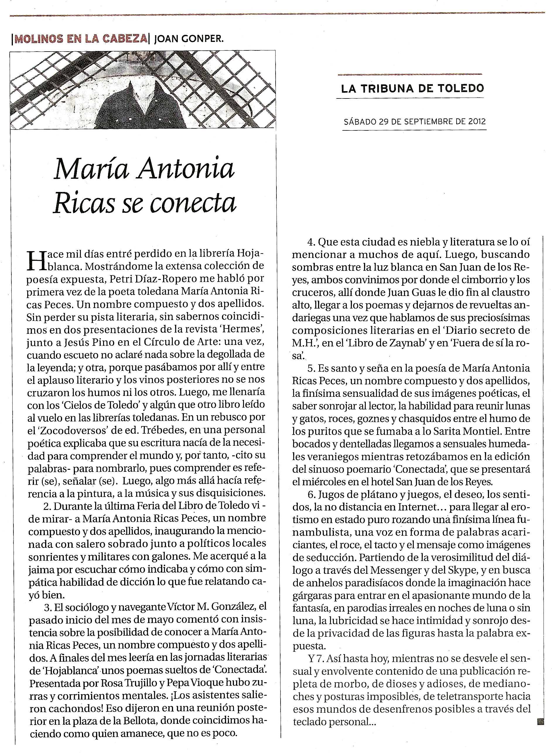 LA TRIBUNA DE TOLEDO
: María Antonia Ricas se conecta.

