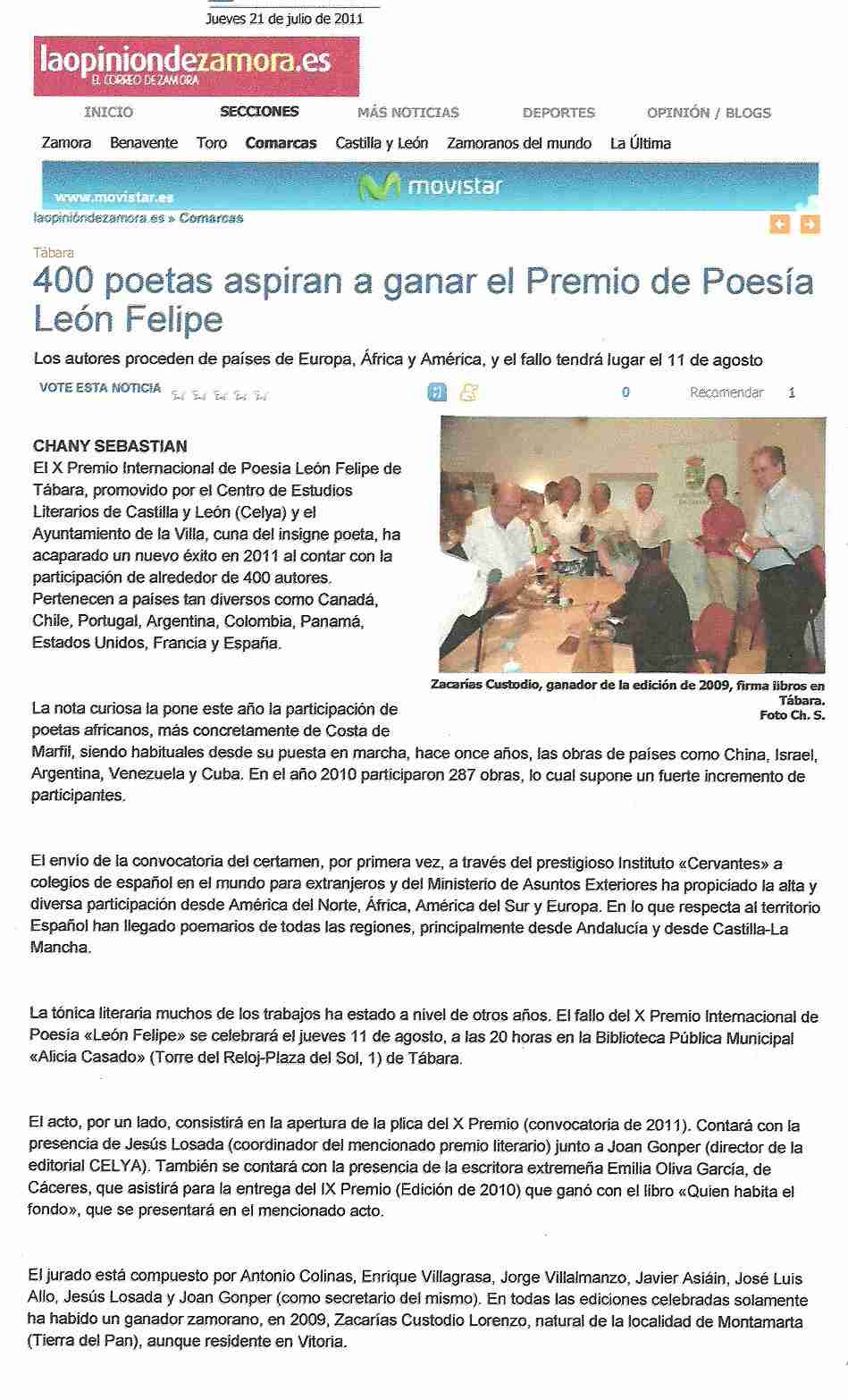 LA OPINION DE ZAMORA: Premio de Poesía 'León Felipe' 2011.