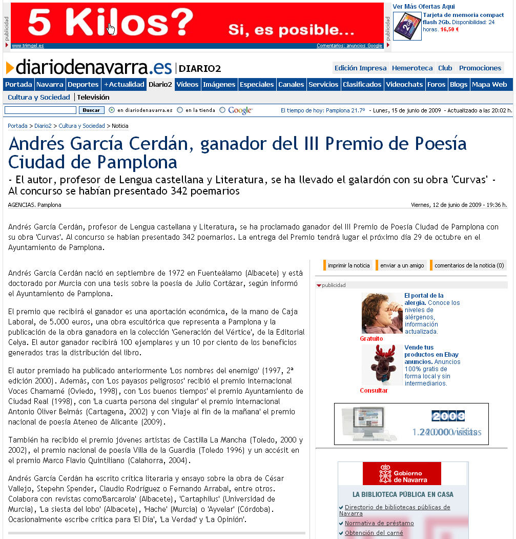 DIARIO DE NAVARRA.ES: Andrés García Cerdán, ganador del III Premio de Poesía Ciudad de Pamplona.