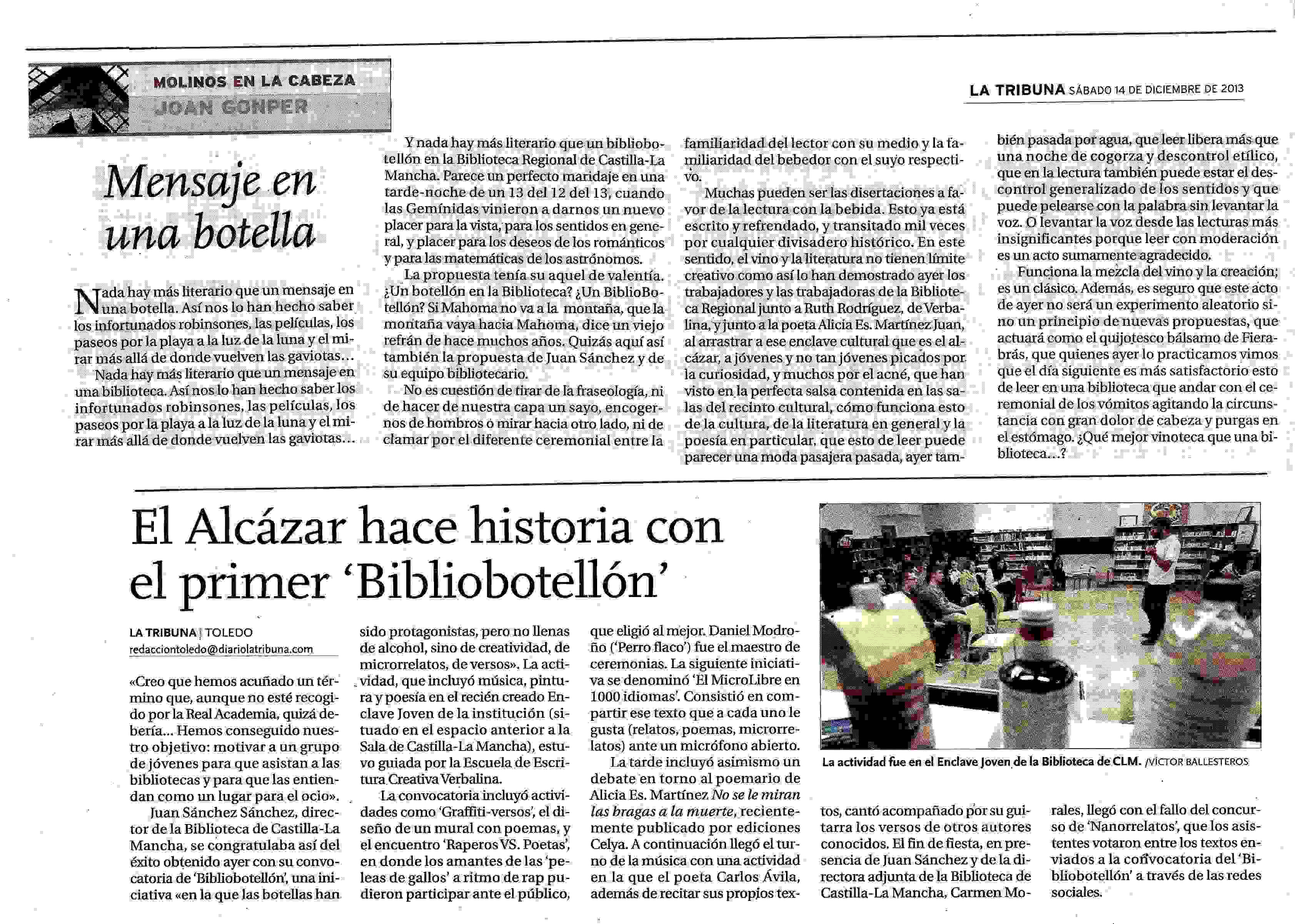 LA TRIBUNA
: Bibliobotellón.
