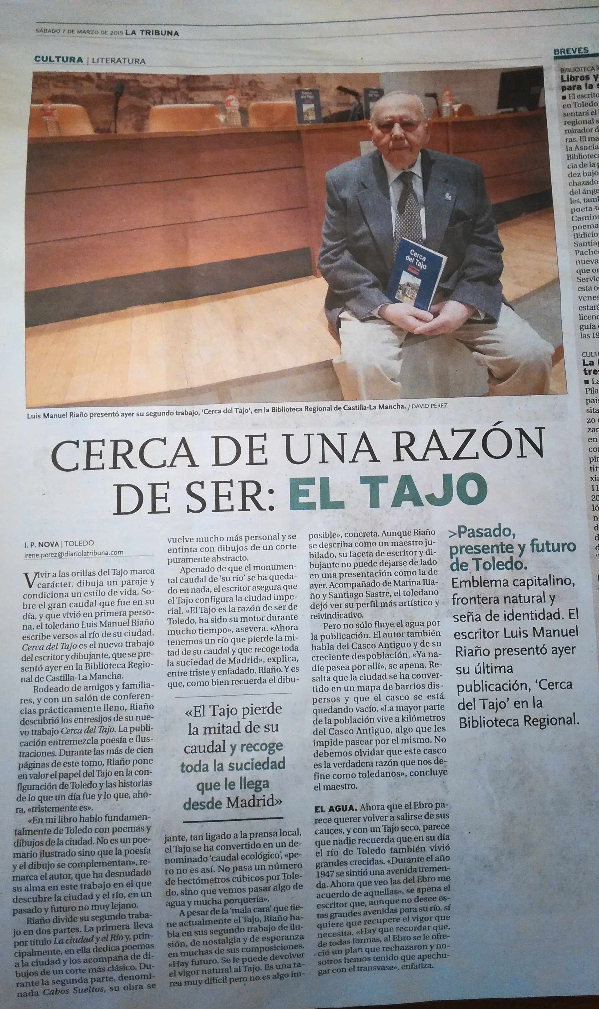 LA TRIBUNA DE TOLEDO
: Presentación de CERCA DEL TAJO, de Luis Riaño.
