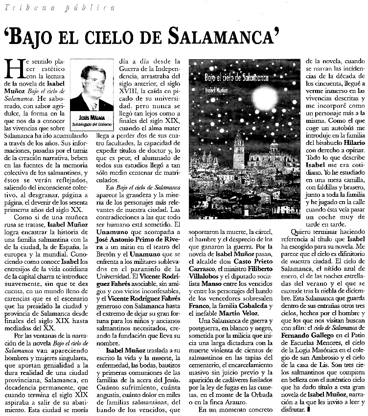 EL ADELANTO DE SALAMANCA: Bajo el cielo de Salamanca, por Jesús Málaga.