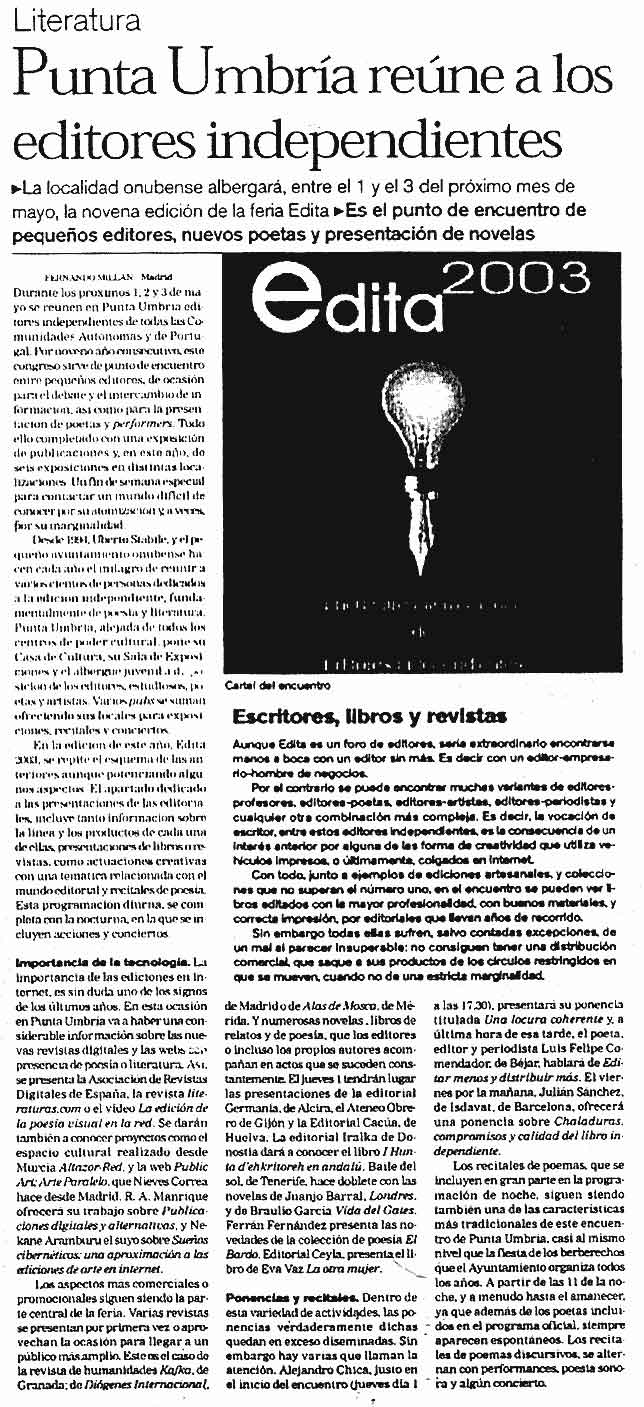 EL OBSERVADOR -HUELVA-: CELYA en EDITA 2003