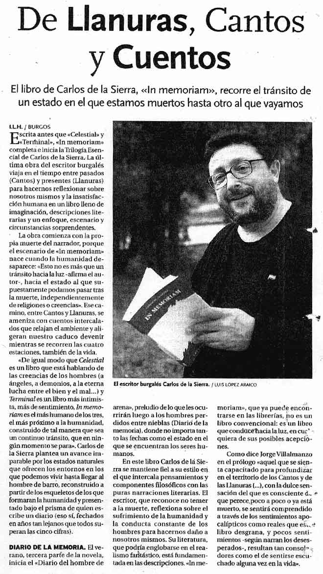 DIARIO DE BURGOS: FERIA DEL LIBRO DE BURGOS: [In Memoriam], de Carlos de la Sierra.