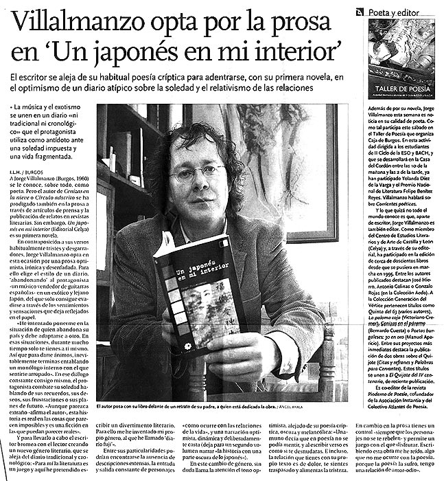 DIARIO DE BURGOS: UN JAPONÉS EN MI INTERIOR, de Jorge Villalmanzo.