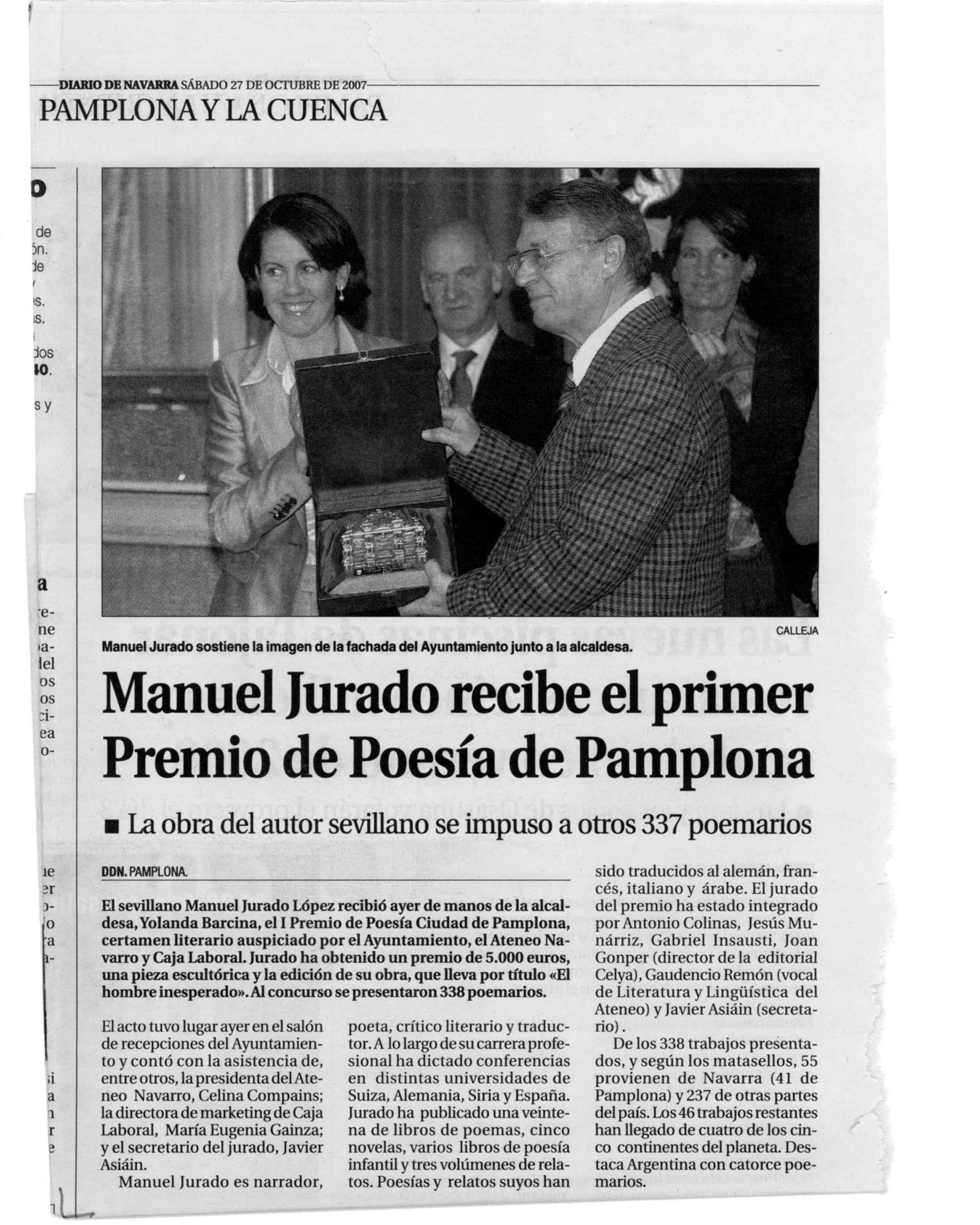 DIARIO DE PAMPLONA: Manuel Jurado, I Premio de Poesía 