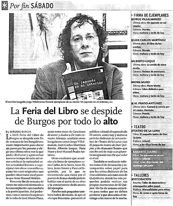 DIARIO DE BURGOS: Firma de ejemplares de UN JAPONÉS EN MI INTERIOR, de Jorge Villalmanzo.
