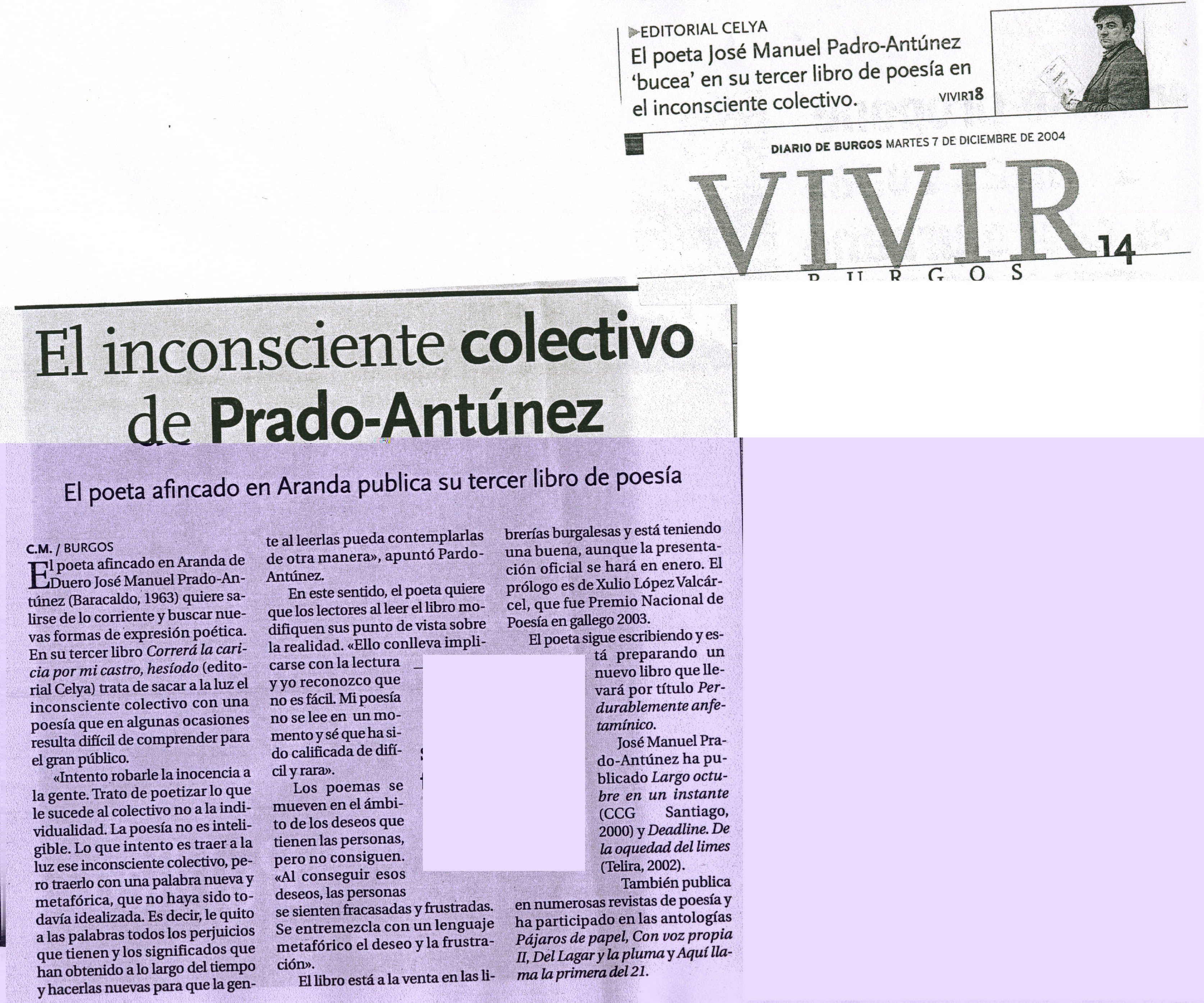 DIARIO DE BURGOS: CORRERÁ LA CARICIA POR MI CASTRO, HESÍODO, nuevo libro de Prado Antúnez.